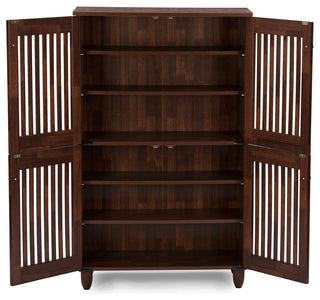 Fernanda Modern 4-Door Oak Brown Wooden Entryway Shoes Storage Tall Cabinet