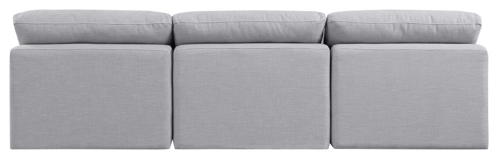 Indulge Upholstered Modular Sofa, Grey, 3-Piece: 3 Armless Chair, Down Stuffed Linen Textured Fabric