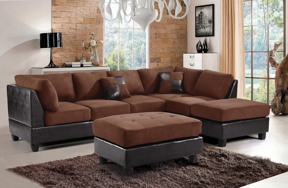 Pounder 111" W 2 Piece Velvet L Shape Sectional Sofa, Chocolate