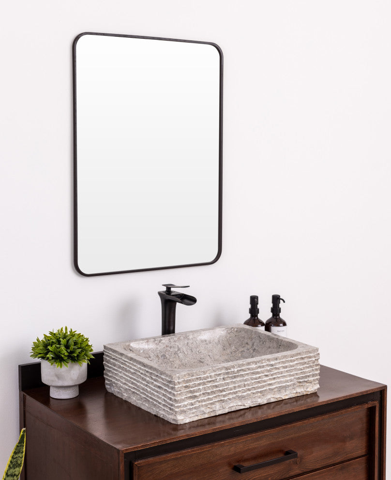Natural Stone Vessel Bathroom Sink, Rustic Rectangular Stone Sink, Goleta