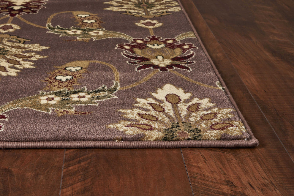 HomeRoots 7' Octagon Plum Floral Vines Indoor Area Rug