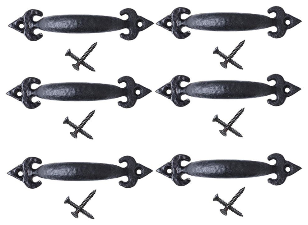 Black Wrought Iron Cabinet Handle 5" L  Ornate Handle Rust Resistant Pack of 6