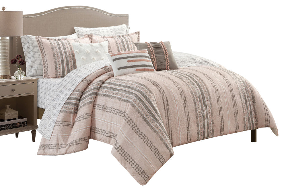 Ayla 10 Piece Comforter Set, Pink, King