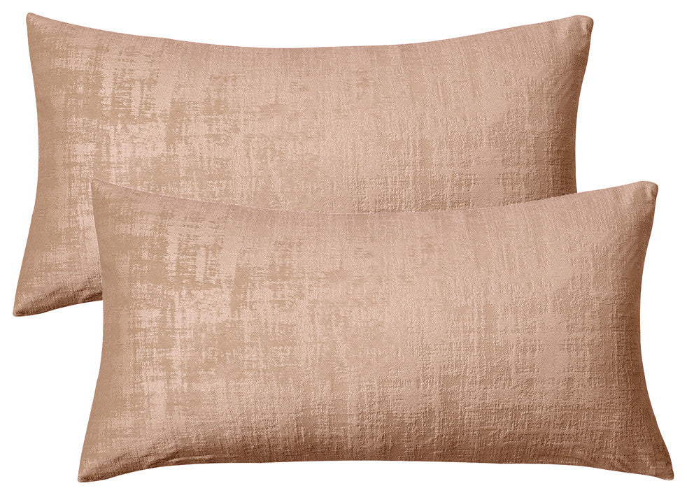 Velvet 2 Piece Lumbar Pillow Cover Set, Tapioca, 2 Piece, 14"x26"