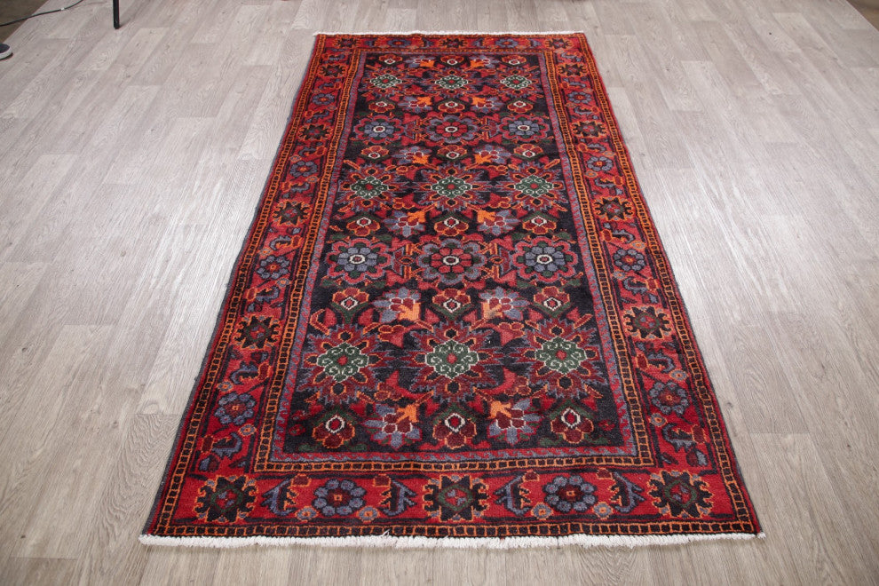 Consigned, Oriental Traditional Persian Vintage Area Rug Handmade, Black, 4x7