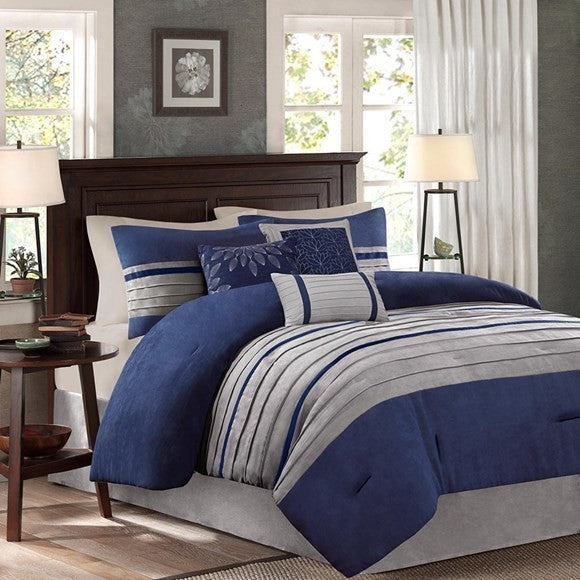 Madison Park Palmer Vera Microsuede 7-Piece Comforter Set, Blue