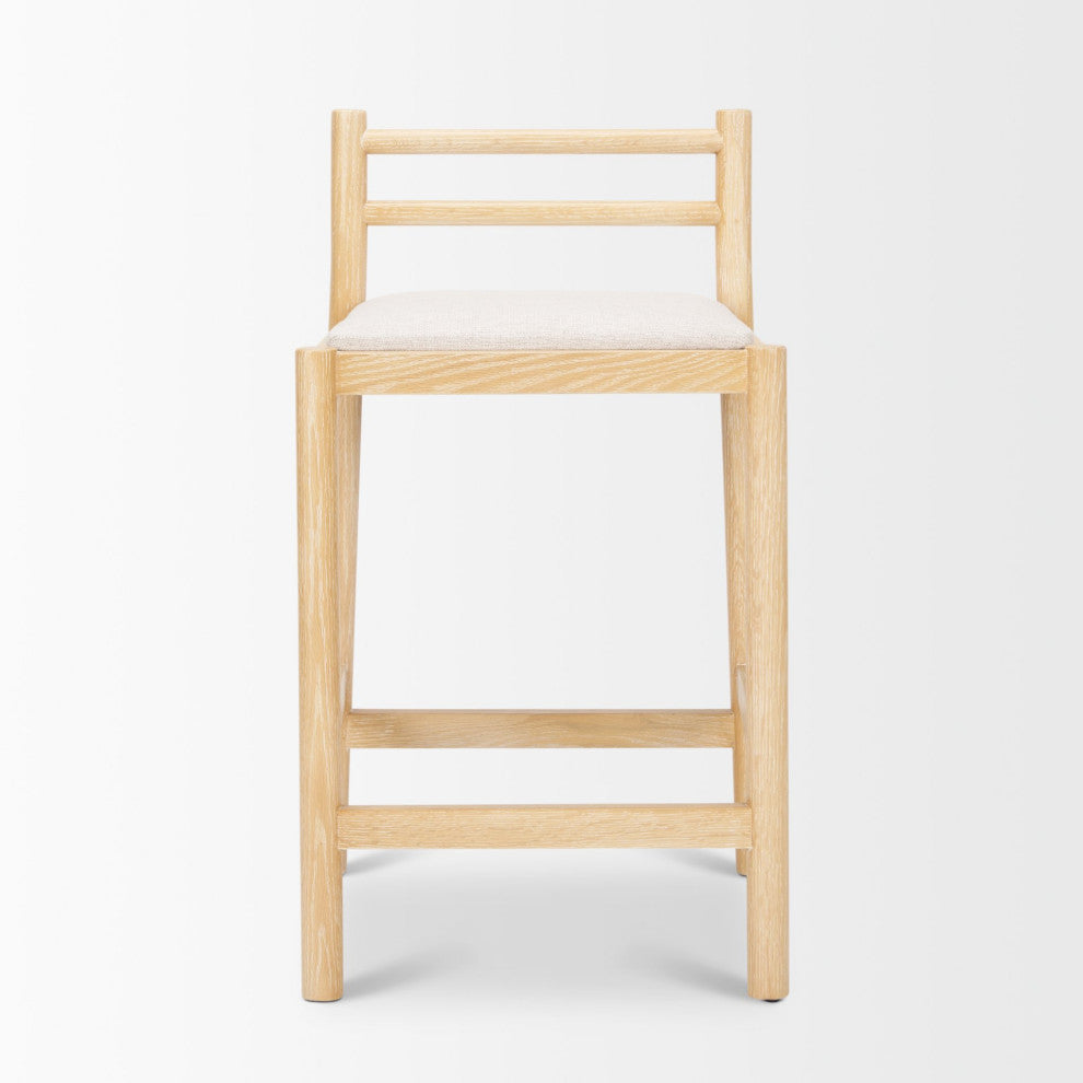 Sam Counter Stool W/ Light Brown Wood Frame and Beige Upholstered Seat