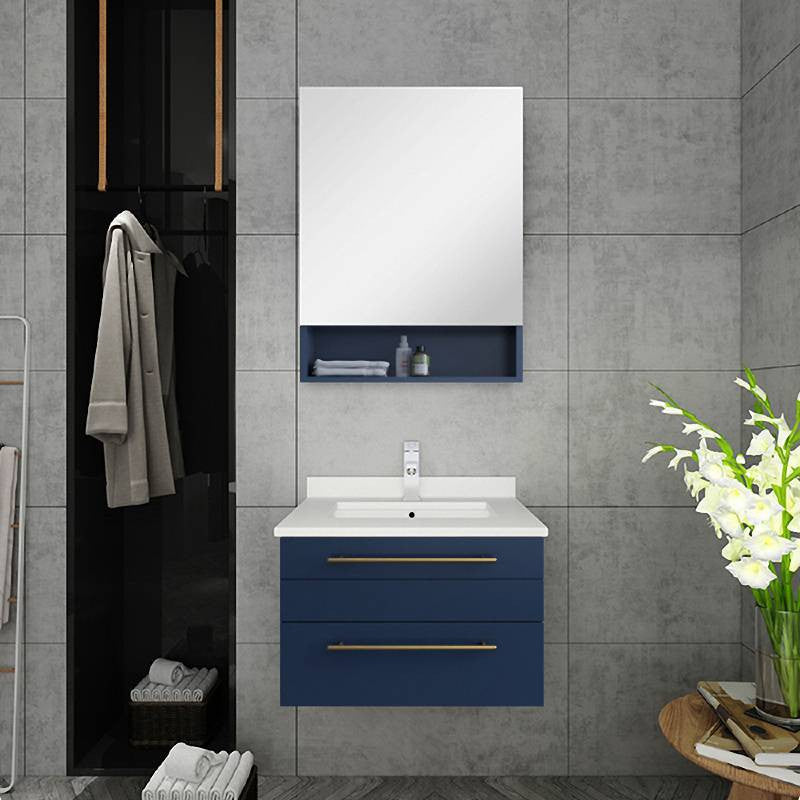 Fresca Lucera Royal Blue Wall Mount Undermount Sink Modern Bathroom Cabinet