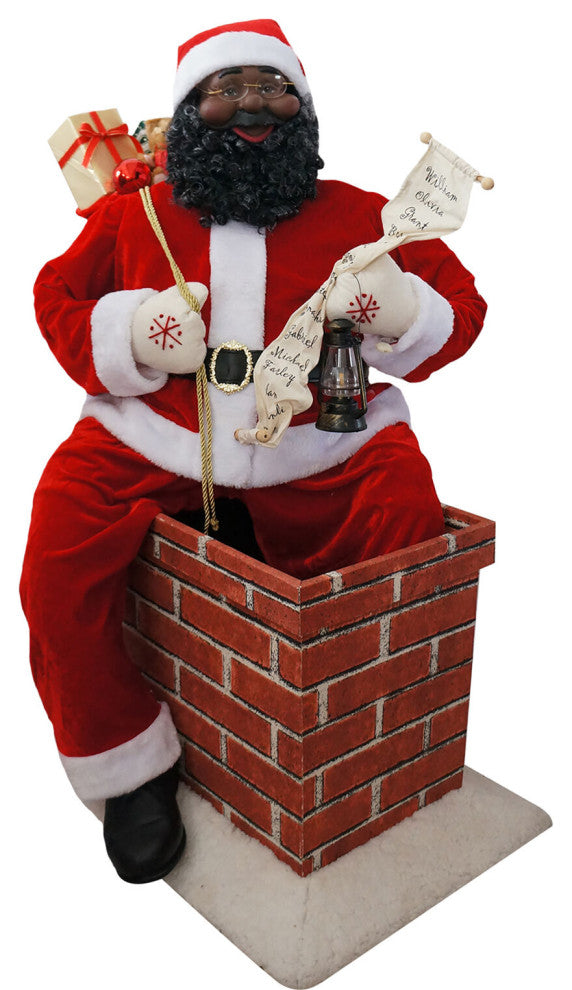 4' Music and Motion African American Santa Claus, the Chimney, Home Decor