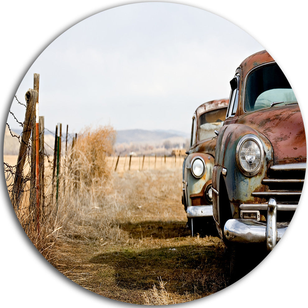 Vintage Cars, Contemporary Disc Metal Artwork, 36"