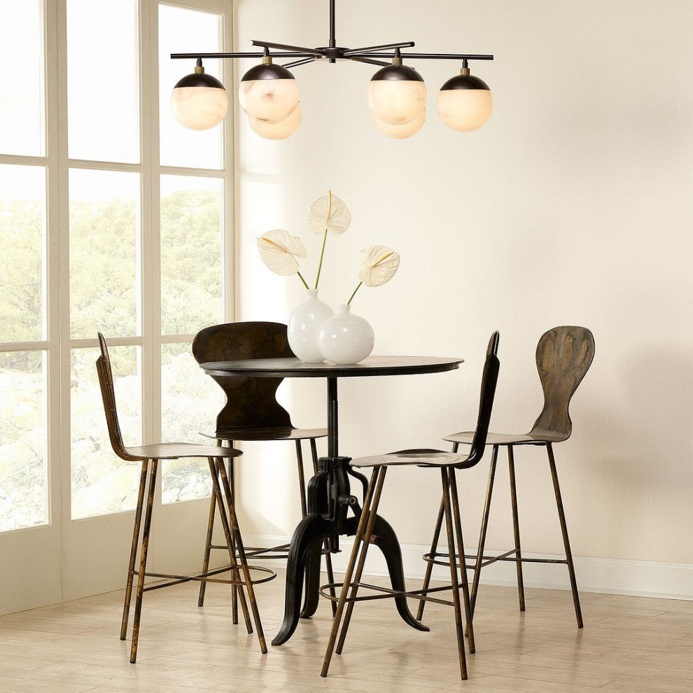 Vintage Style Faux Alabaster Globe Shade 6 Light Chandelier Bronze Metal Round
