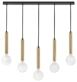 Lark Bobbie 36" Five-Light Linear Chandelier, Lacquered Brass + Black