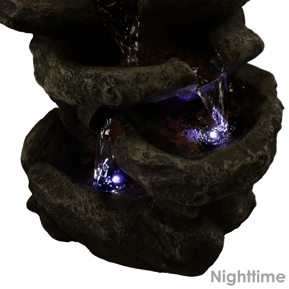 Sunnydaze 6 Tier Stone Falls Tabletop Indoor Water Fountain With LED, 15"