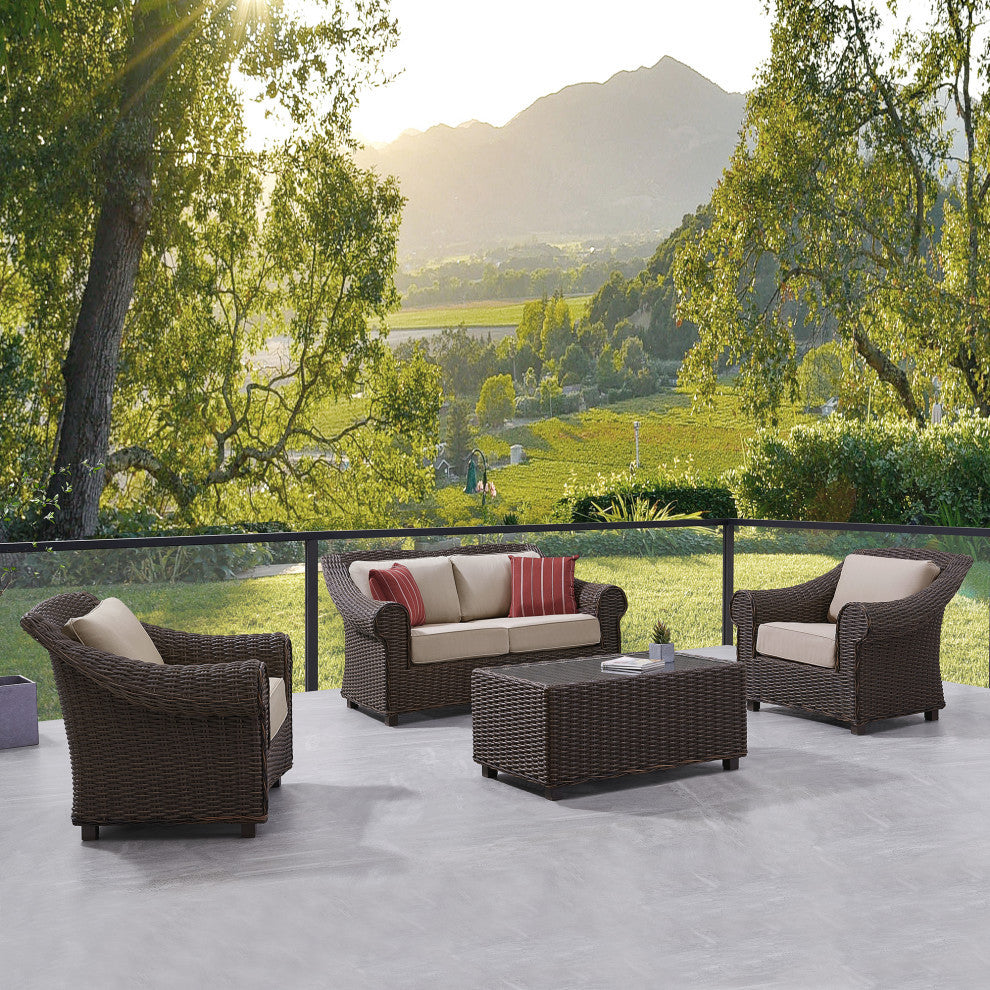 Martha Stewart Cedarstone 4-Piece Outdoor Conversation Set, Dark Brown