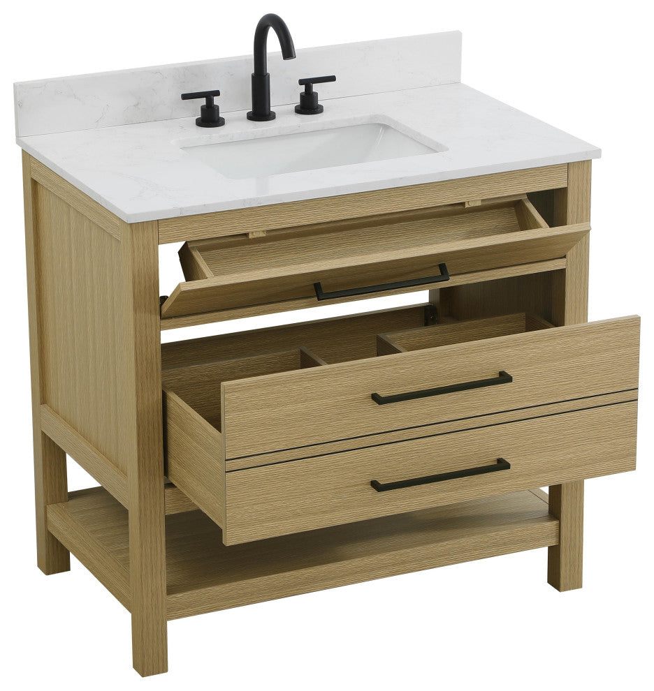 Home Living 36" Single Bathroom Vanity, Honey Brown With Backsplash