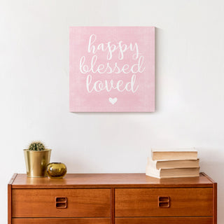 Happy Blessed Loved Pink 12x12 Canvas Wall Art