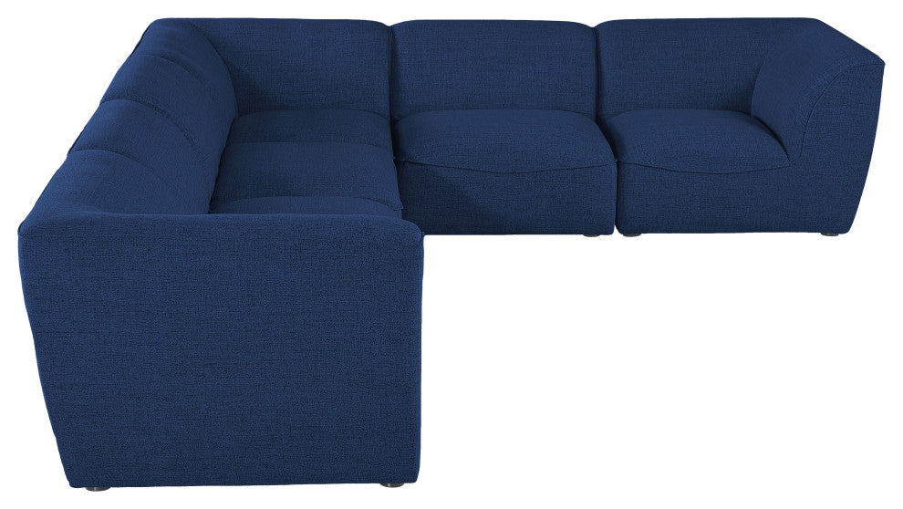 Miramar Linen Textured Fabric  6-Piece Modular L-Shaped Sectional, Navy
