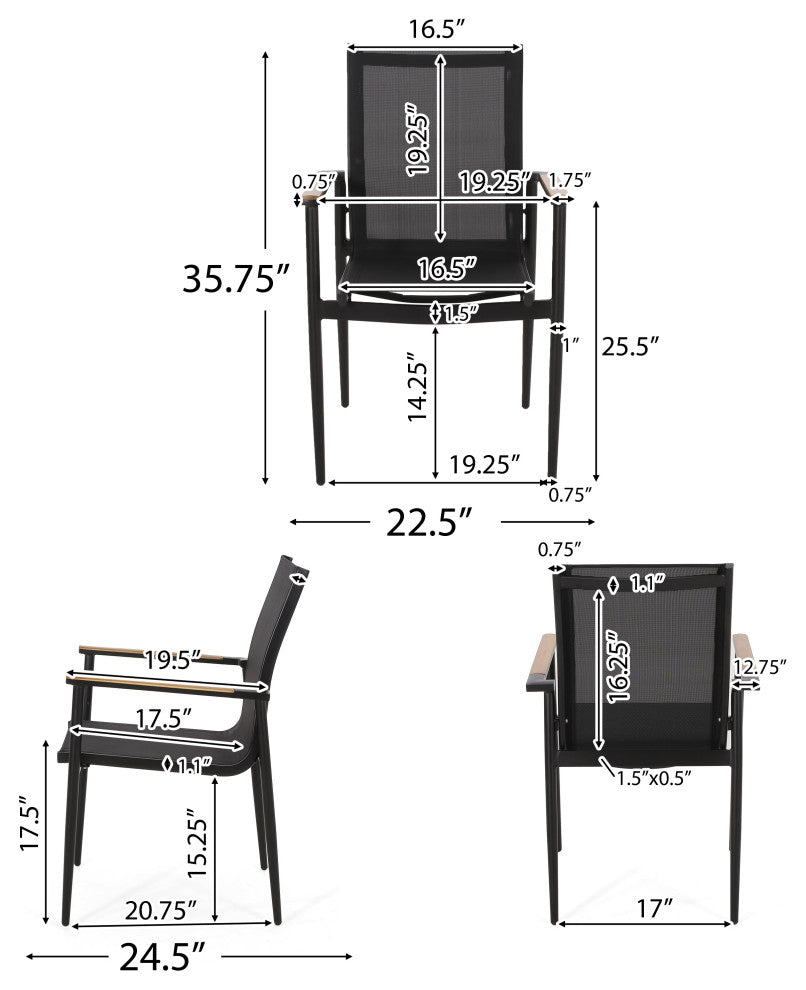 Shane Outdoor Mesh and Aluminum Dining Chairs, Set of 2