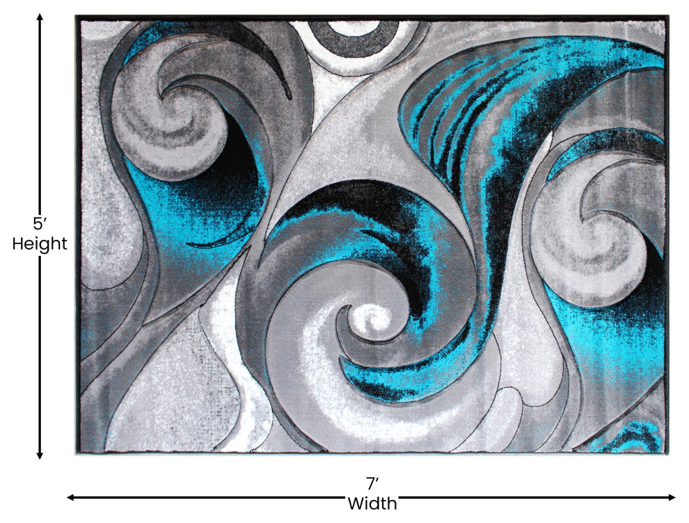 Angie Collection Rectangle 5' x 7' Turquoise Ocean Waves Pattern Area Rug