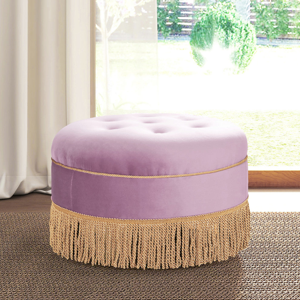 Yolanda 24" Upholstered Round Accent Ottoman, Lavender Velvet