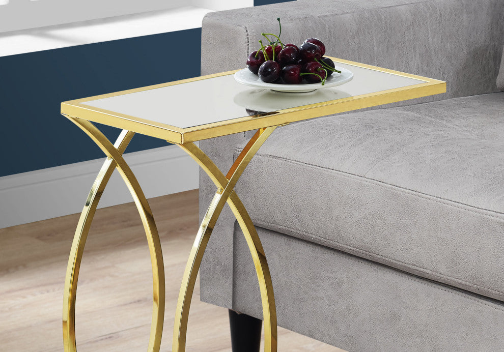HomeRoots 18.25" x 10.25" x 24" Gold Metal Glass Accent Table