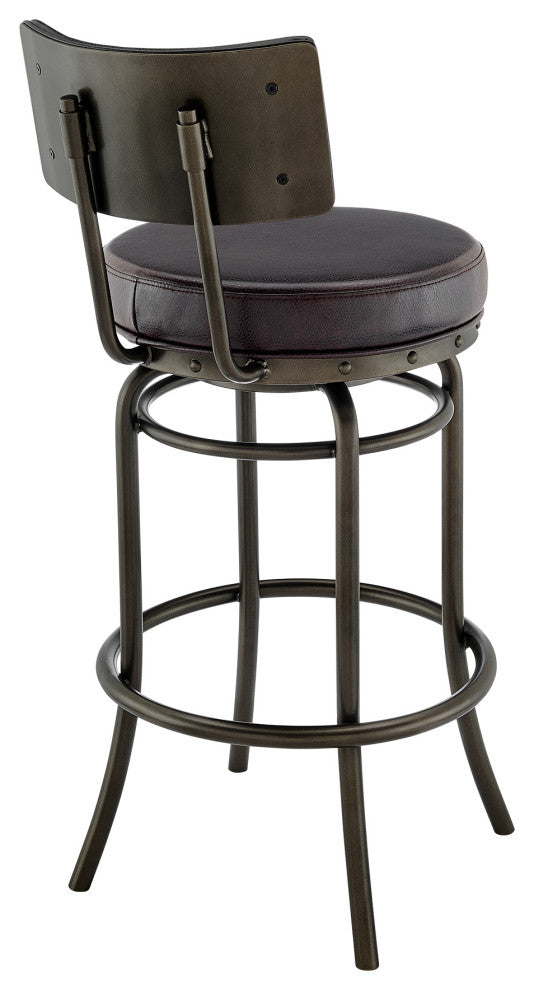 Rees Swivel Stool in Mocha Finish With Brown Faux Leather, 30"