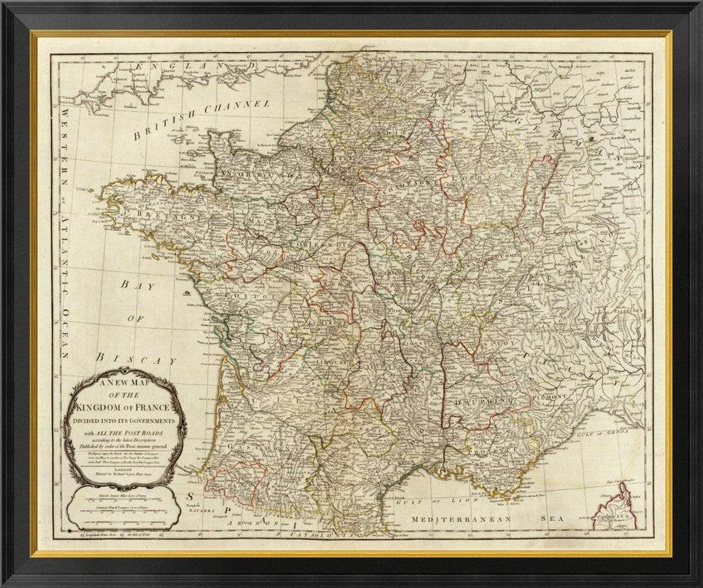 "A new map of the Kingdom of France, 1790"  by Thomas Kitchin, 40x36"