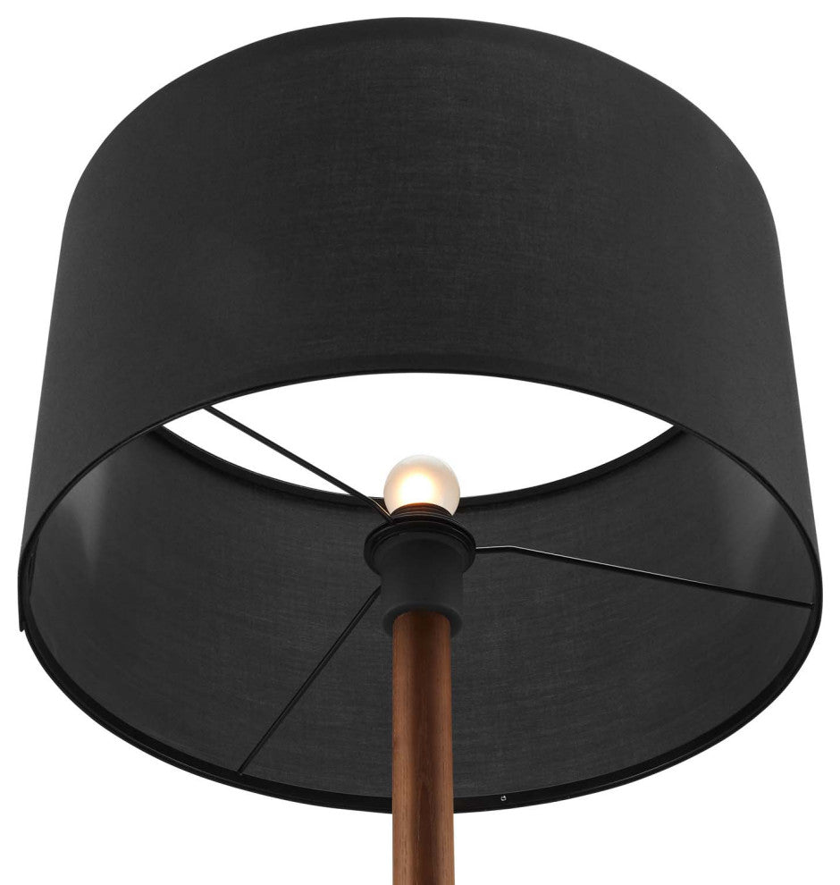 Floor Lamp Light, Black Brown Walnut, Wood, Modern Cafe Bistro Hospitality