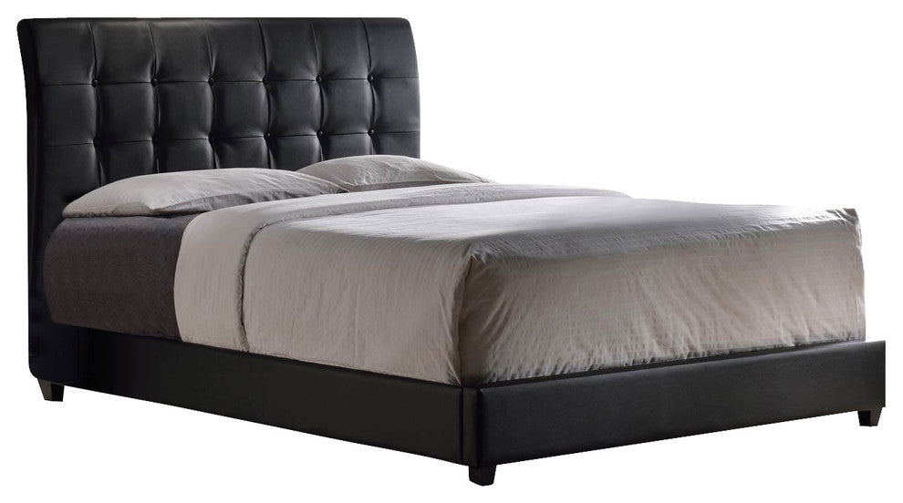 Lusso Queen Bed Set With  Rails- Black Faux Leather