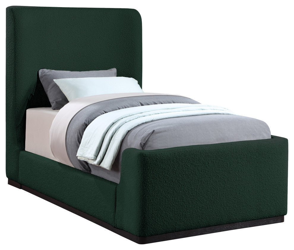 Oliver Boucle Fabric Upholstered Bed, Green, Twin