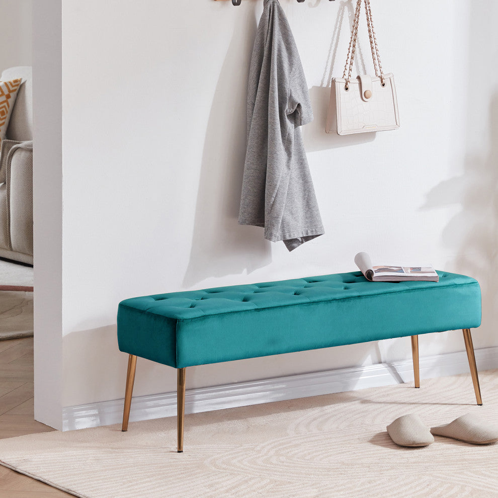 Button Tufts Bedroom Bench, Atrovirens-Velvet