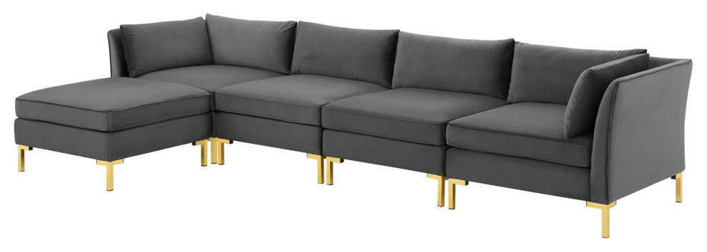 Sectional Sofa Set, Velvet, Gray, Modern, Living Lounge Hotel Hospitality