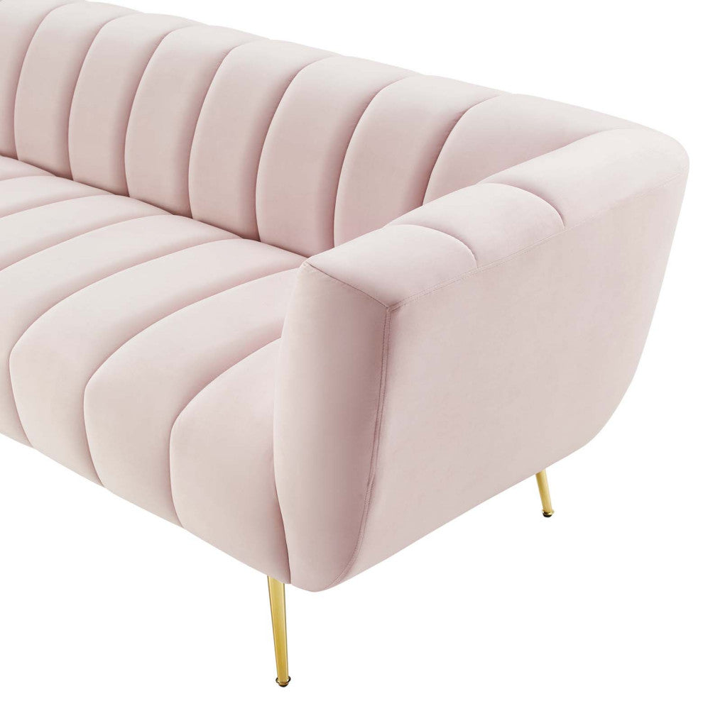 Tufted Sofa, Velvet, Pink, Modern, Living Lounge Room Hotel Lobby Hospitality