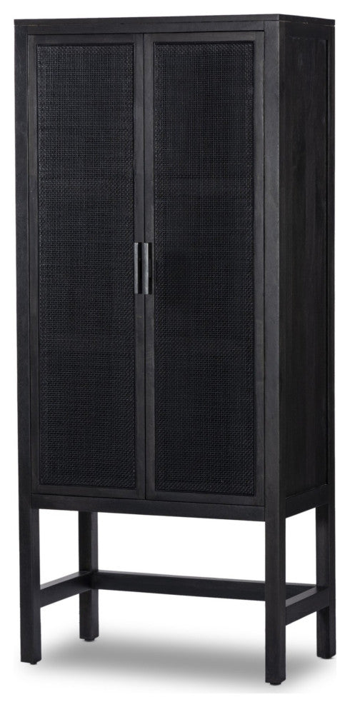 Caprice Narrow Cabinet Black Natural Cane, Black Wash Mango, Gunmetal