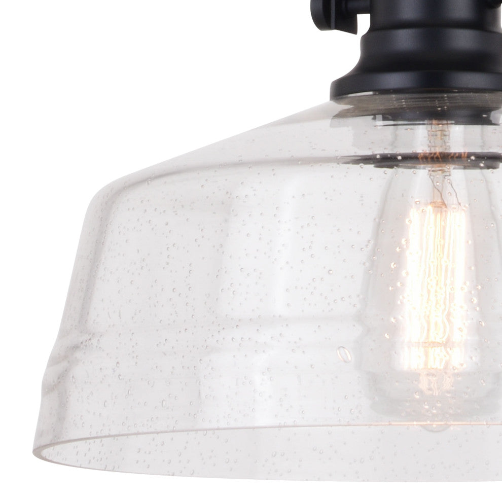 Beloit Farmhouse Pendant Ceiling Light Clear Glass, Matte Black, 12"wx17"hx12"d