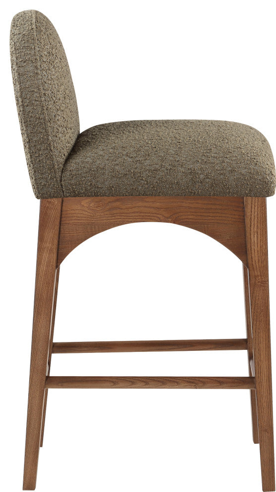 Waldorf Chenille Upholstered Stool, Black, Chenille, Natural Finish, Olive, Boucle Fabric, Walnut Finish