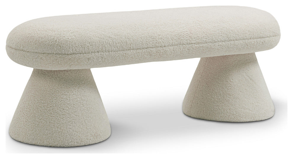 Drum Faux Shearling Teddy Fabric Upholstered Bench, Beige