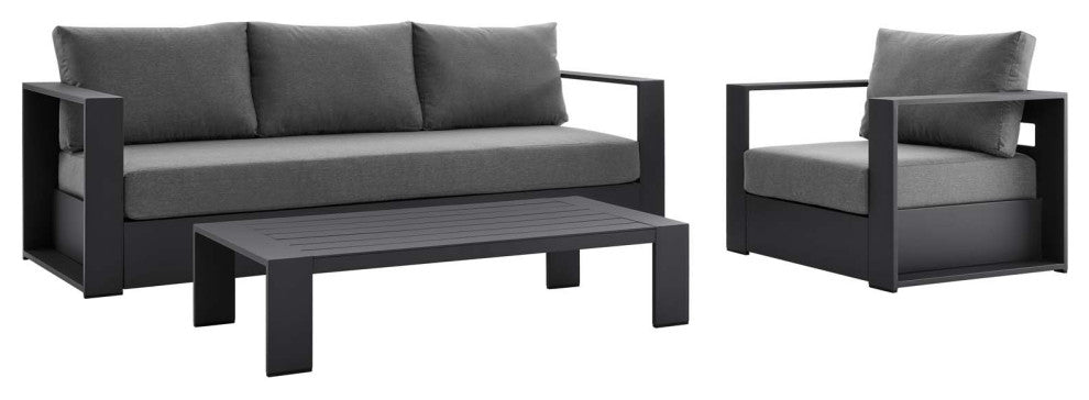 Lounge Sectional Sofa Chair Table Set, Gray, Aluminum, Modern, Outdoor