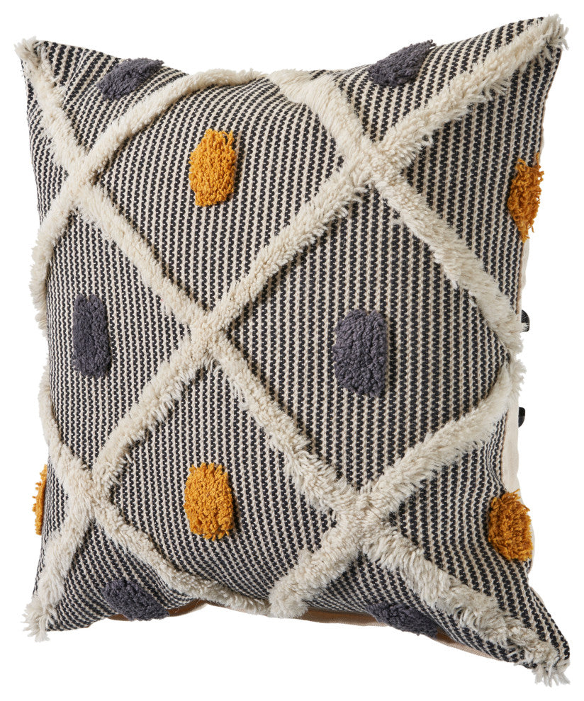 Striped and Tufted Multicolored Throw Pillow