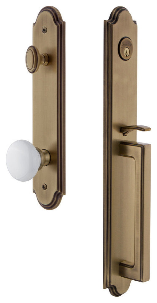 Arc 1-Piece Dummy Handleset, D Grip and Hyde Park Knob, Vintage Brass, 848667