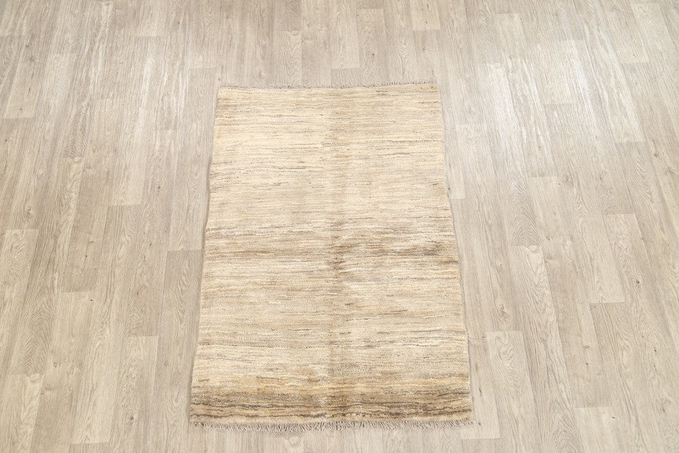 Gabbeh Oriental Modern Solid Color Hand Made Persian Rug, Beige, 5'1"x3'5"