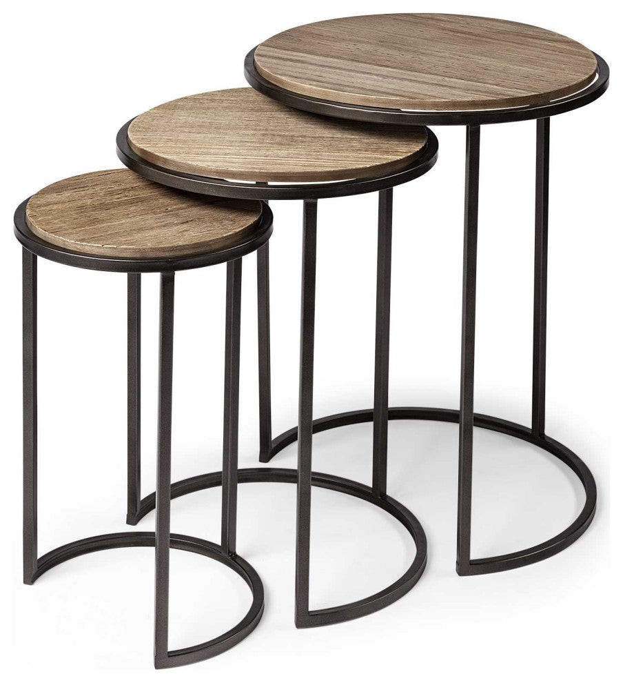 27" Black And Brown Solid Wood Round End Tables, 3-Piece Set