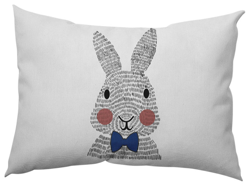 Bow-tie Bunny Easter Decorative Lumbar Pillow, Dark Cobalt Blue, 14x20"