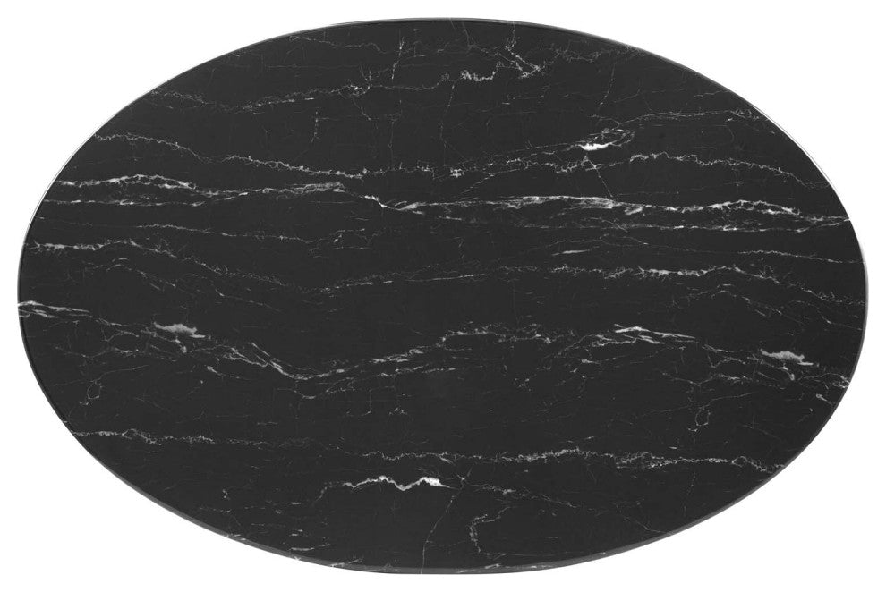 Dining Table, Oval, Artificial Marble, Metal, Gold Black, Cafe Bistro Restaurant