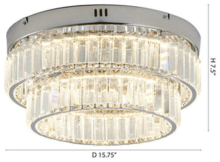 2-Light Chrome Dimmable LED Flush Mount With Clear Crystals