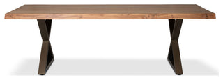 Brooks Dining Table, X Base, 40"x92", Teak Top, Brass Base