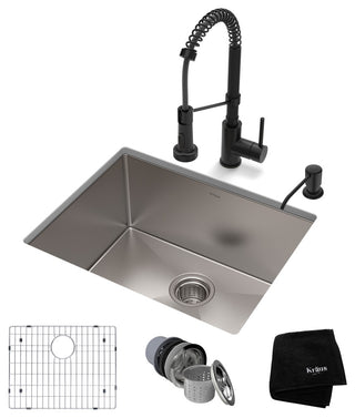 23" Undermount Stainless Steel Kitchen Sink, Pull-Down Faucet MB, Dispenser
