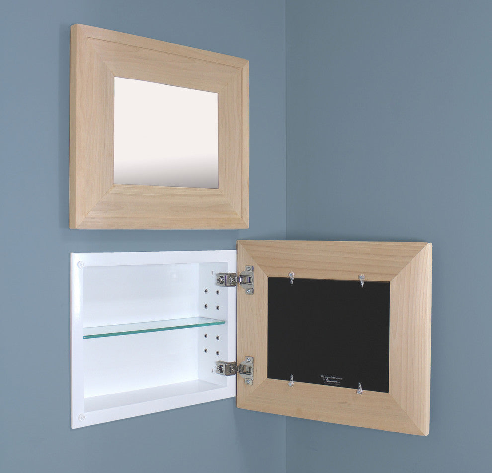 14x11 Landscape Mirrored Medicine Cabinet, Unfinished Raised Edge Frame