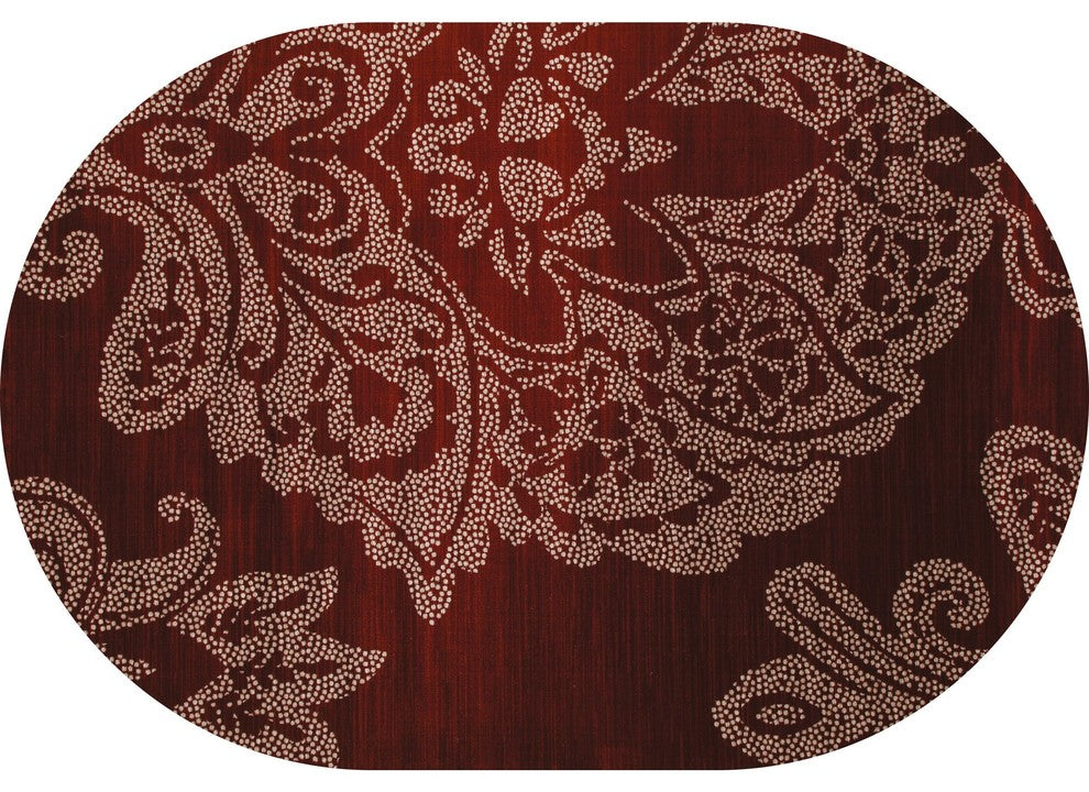 Bastille Large Damask Red 3'11"x6'1" Oval Area Rug
