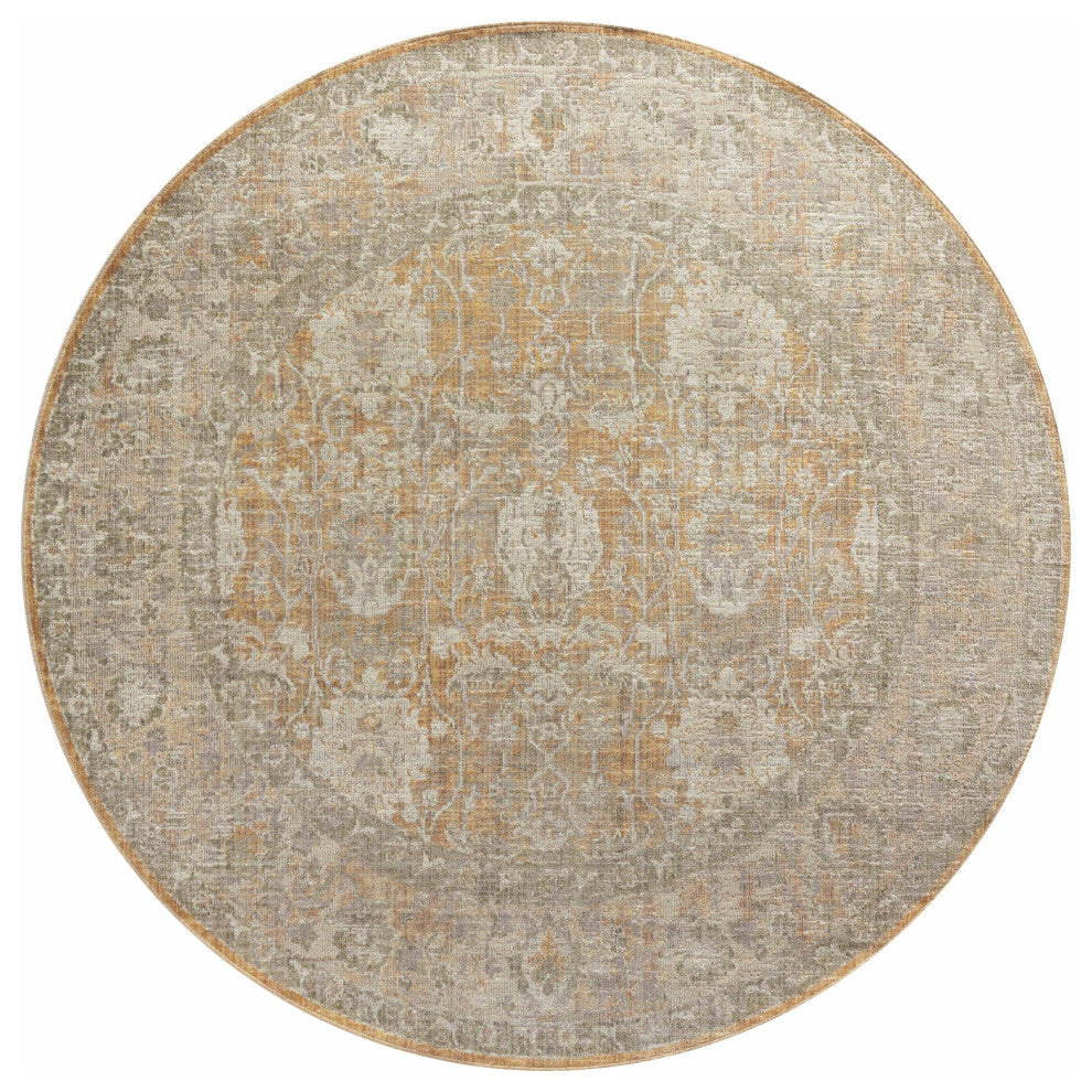 Chris Loves Julia x Loloi Rosemarie Area Rug, Gold/Sand, 7'-9" X 7'-9" Round